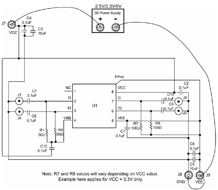 SY10EP16U, Evaluation Board for the SY10/100EP16U, 2.5V/3.3V/5V Precision ECL Differential Receiver/Driver