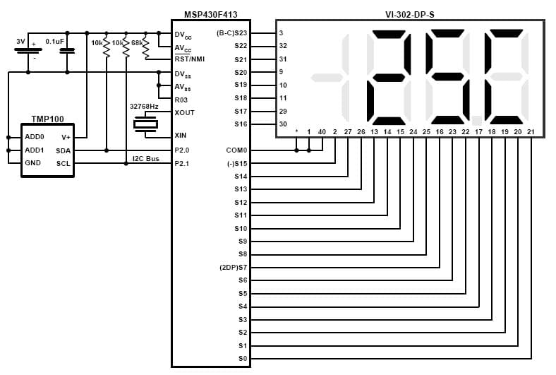 Interfacing the MSP430 and TMP100 Temperature Sensor Application Circuit