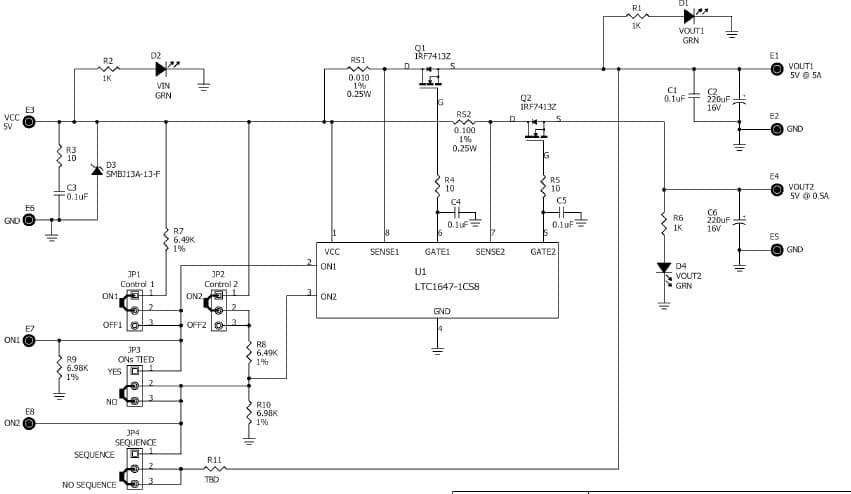 LTC1647-1 Demo Board, Dual Hot-Swap Controller, 5V/5A EVAL System