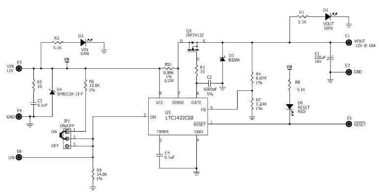 LTC1422 Demo Board, 2.7V to 12V 8-Pin Hot-Swap Controller