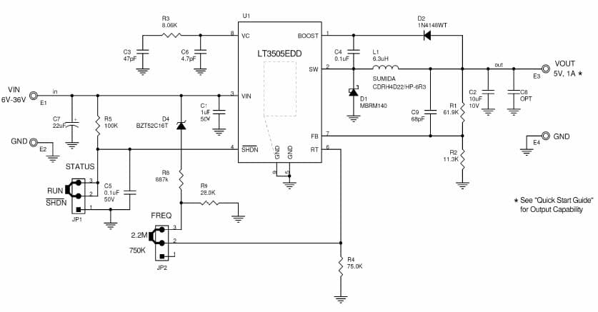 LT3505 Demo Board, 1.2A, Step-down Switching Regulator in 3mmx3mm DFN