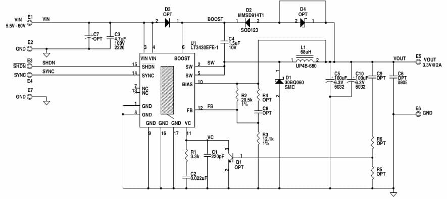 LT3430EFE-1 Demo Board, A, 100kHz Step-down Converter