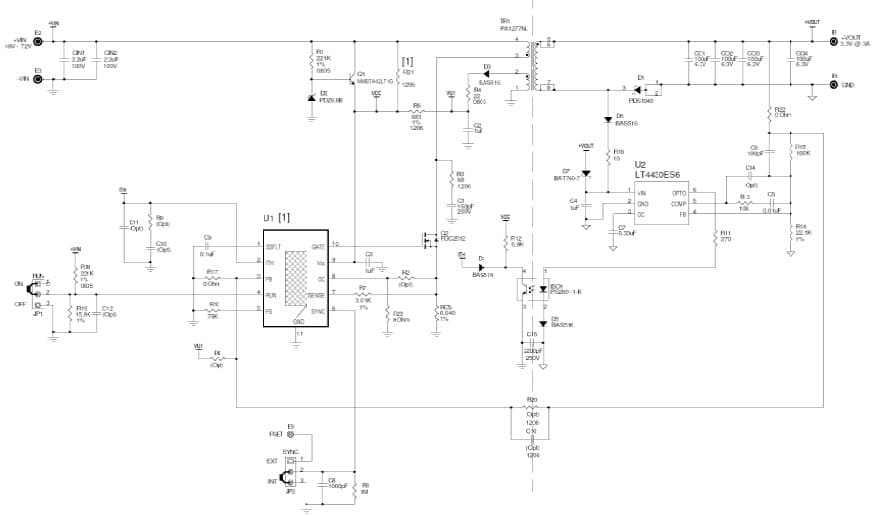 LTC3805 Isolated Demo Board, Telecom DC/DC Converter Vin= 18V to 72V, Vout= 3.3V/3A