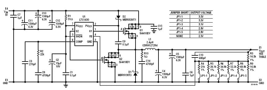 LTC1430ACS Demo Board, No Design, Low Cost, High Current Switcher