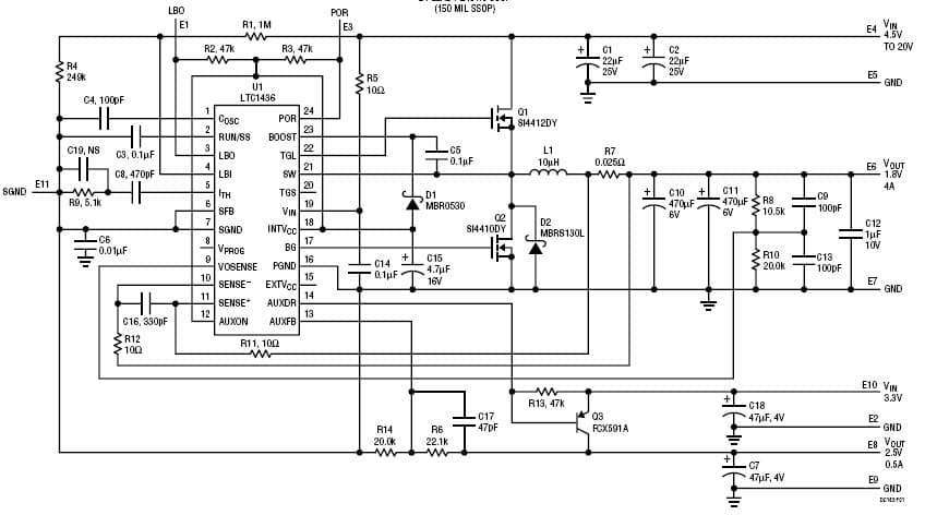 LTC1436 Demo Board, Constant-Frequency Synchronous DC/DC Converter with Auxiliary Linear Regulator