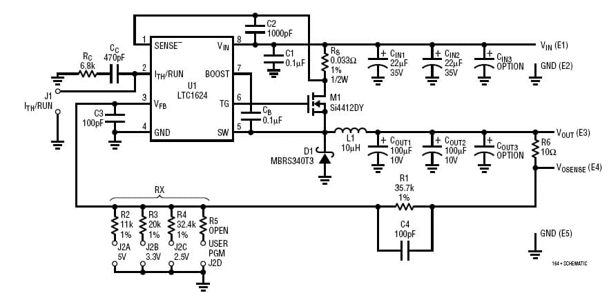 LTC1624 Demo Board, Constant Frequency, 8-Pin N-Channel DC/DC Converter