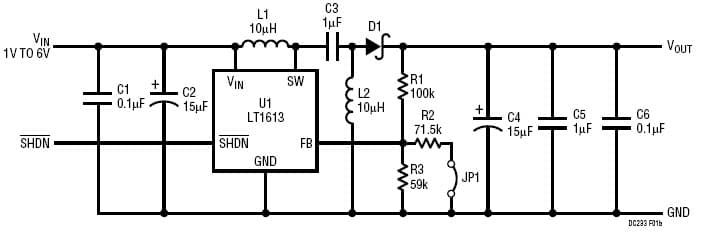 LT1613CS5 Demo Board, 1.4MHz, SOT-23 Boost DC-DC Converter