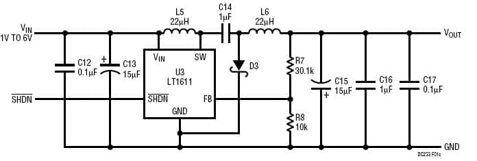 LT1611CS5 Demo Board, 1.4MHz, SOT-23 Boost DC-DC Converter