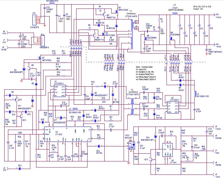 LT1339, LTC1693, LT1431 Demo Board, Telecom Module, 36 to 72Vin, 5V or 3.3Vout @ 10A