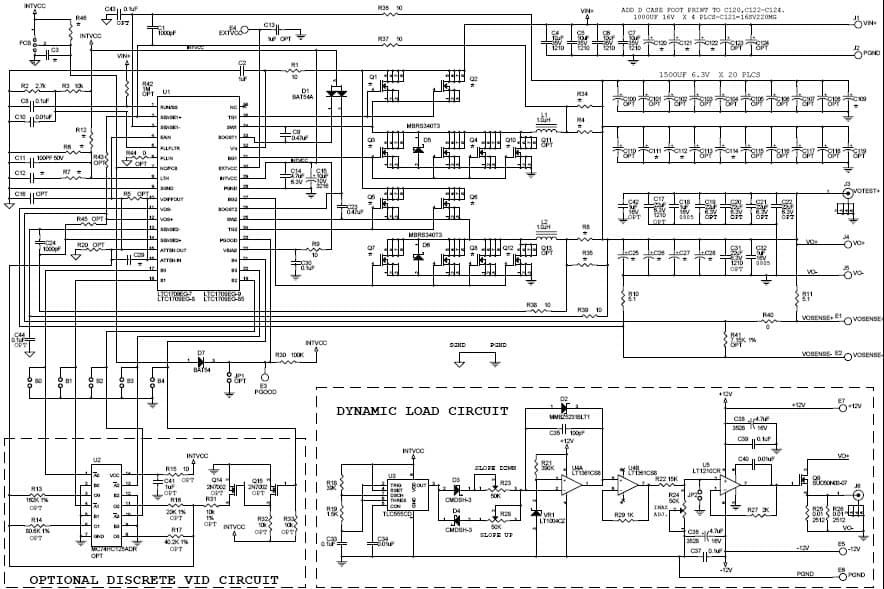 DC292B-C, Demo Board Using LTC1709EG-9, 12Vin, 1.6Vout @ 45A High Current VRM 9.0 CPU Power Supply mostly Surface Mount Caps