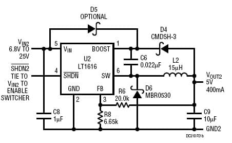 LT1616ES6 Demo Board, 1.4MHz Step-Down Switching Regulator in SOT-23