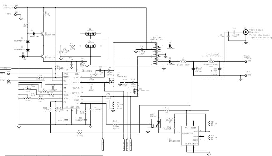 LT1683EG Demo Board, Low Noise/EMI Switching Power Supply, 36V to 72Vin, 5Vout @ 2A