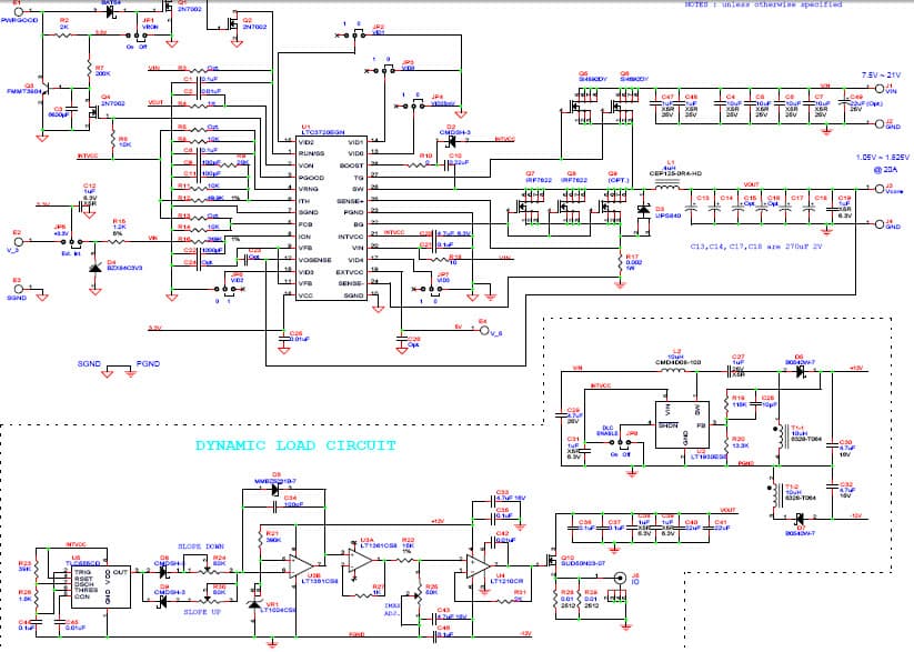 LTC3720EGN Demo Board, VRM 8.5 Processor Power Supply, 7.5V to 21Vin, 1.05V to 1.825Vout @ 20A