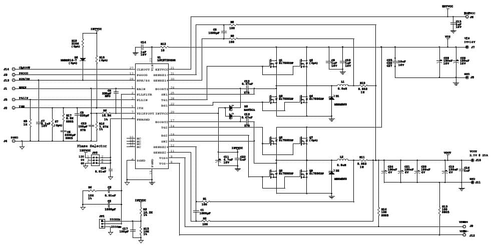 LTC3729EUH Demo Board, Dual Phase, Single Output Synchronous Buck Converter