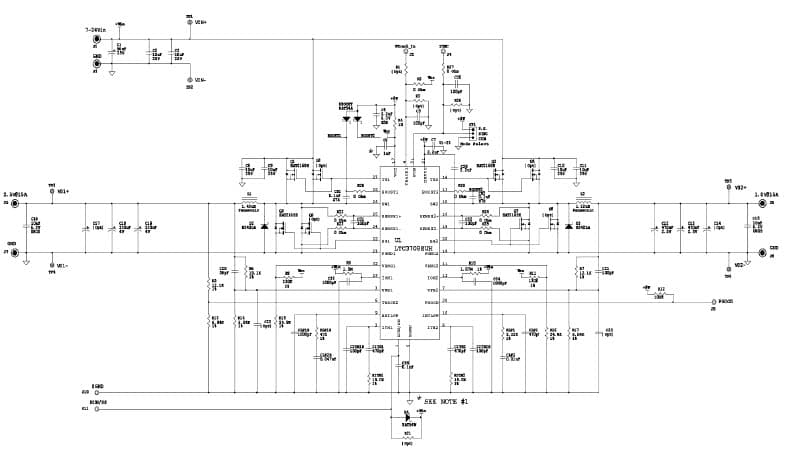 LTC3708EUH Demo Board, Dual Phase, Dual Output Power Supply, Vin = 7 - 24V, Vout1 = 2.5V @ 15A, Vout2 = 1.8V @ 15A