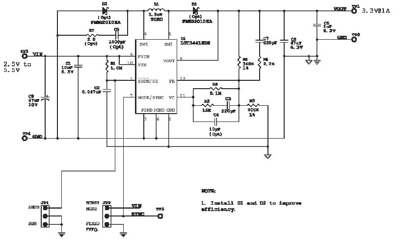 LTC3441EDE Demo Board, 1MHz, 1A, Synchronous Buck-Boost Converter, 2.5 to 5.5Vin, 3.3Vout @ 1A