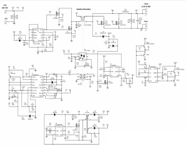 LT1952-1EGN-1, LTC3900ES Demo Board, Vin=36V-75V, Vout=3.3V @ 50A