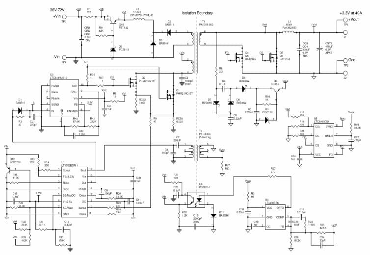 LT1952EGN-1 Demo Board, 48Vin to3.3V, 40A Isolated Quarter Brick Telecom DC/DC Converter