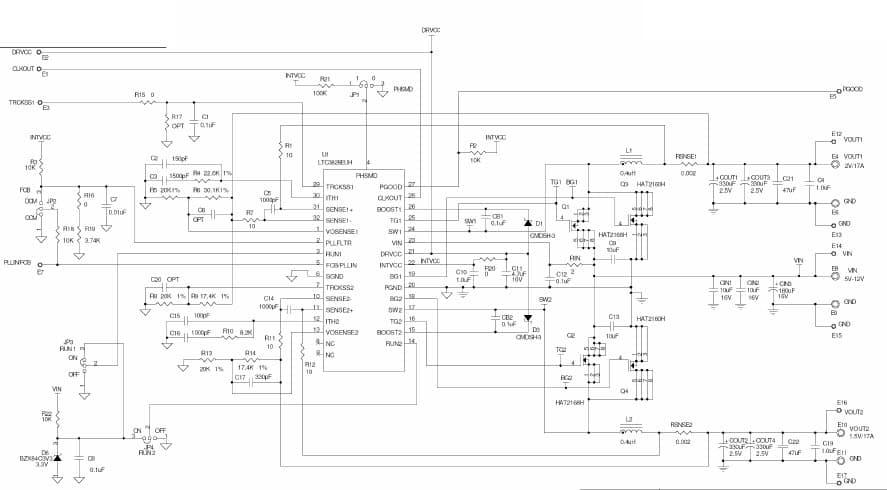 LTC3828EUH Demo Board, Dual Output High Density 17A Step Down DC/DC w/ Tracking, Vin=5V-12