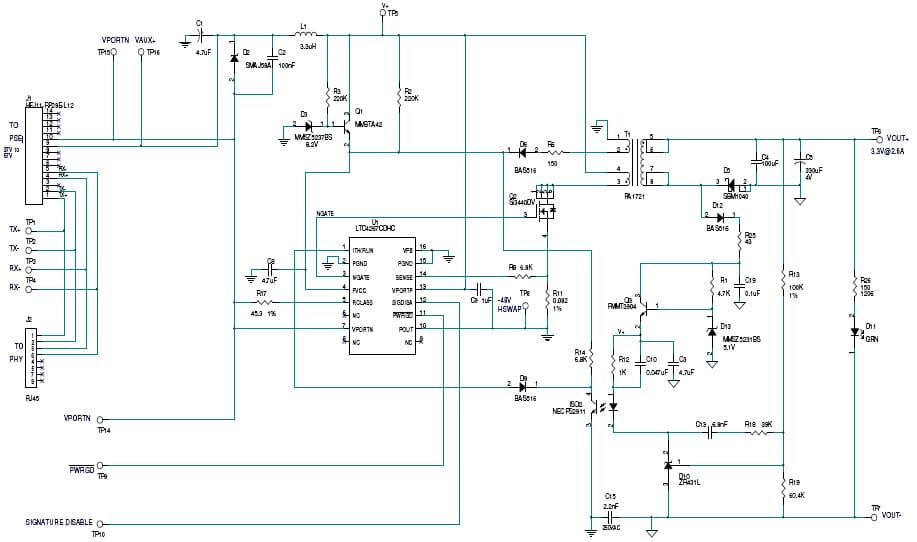 LTC4267 Demo Board, PoE to 3.3V@2.6A Isolated