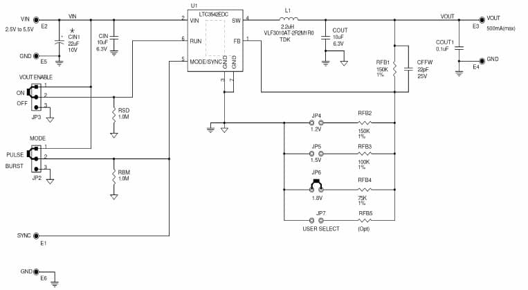 LTC3542 Demo Board, 500mA, 2.25 MHz Synchronous Step-down Regulator