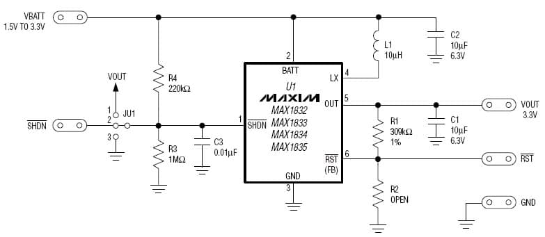 MAX1833EVKIT, Evaluation Kit for MAX1833 3.3V DC to DC Single Output Power Supply for Computer Cards