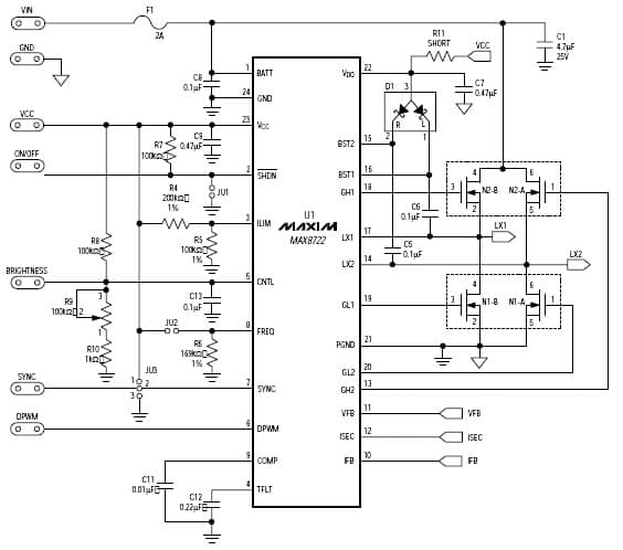 MAX8722EVKIT, Evaluation Kit for MAX8722 Fluorescent Lamp Driver for Point-of-sale Terminals