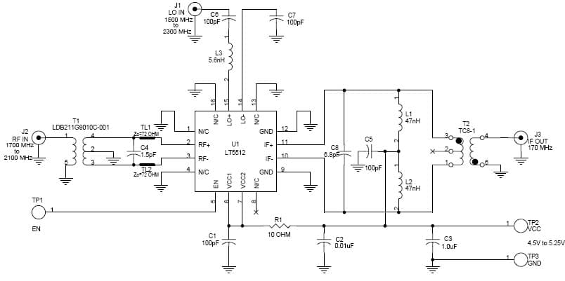 DC478B, Demo Board Using LT5512EUF 1.9GHz PCS Band High Signal Level, Down-Converting Mixer