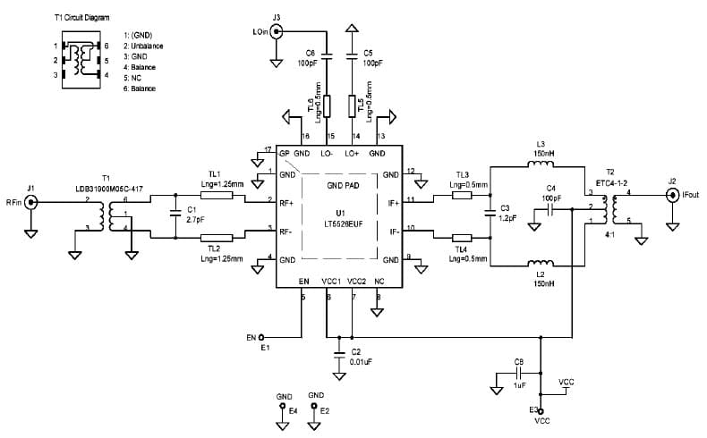 DC753A, Demo Board Using LT5526EUF 1MHz-2GHz Up/Down Conv Mixer