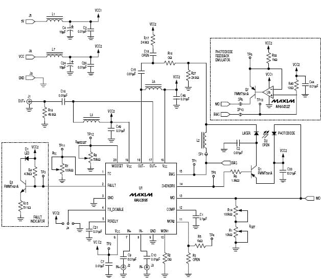 MAX3996EVKIT, Evaluation Kit for MAX3996 Laser Driver for SONET