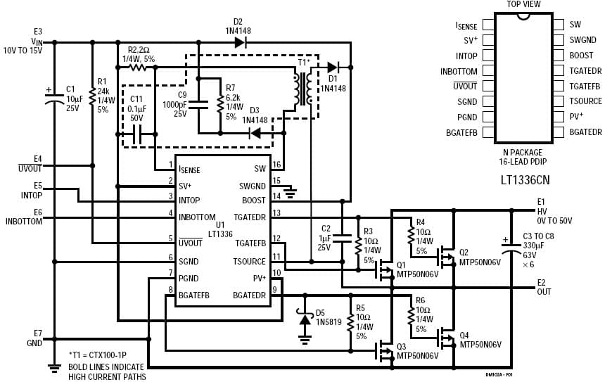 DC102A, Demo Board for the LT1336, 1/2 BRIDGE N-CHANNEL POWER MOSFET DRIVER WITH BOOST REGULATOR