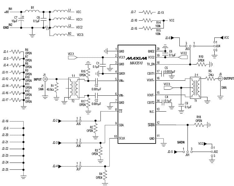 MAX3510EVKIT, Evaluation Board for MAX3510 RF Amplifier