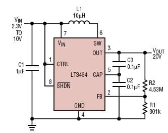 LT3464, Micro-power SOT-23 Boost with Integrated Schottky Diode