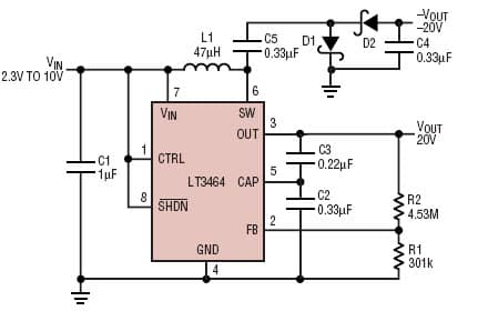 LT3464, 20V Dual output converter