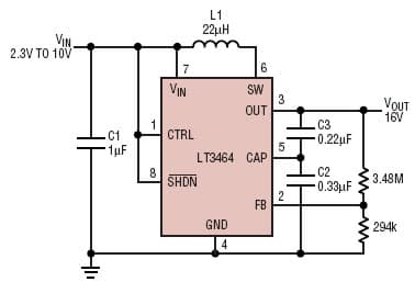 LT3464, Li-Ion to 16V boost converter