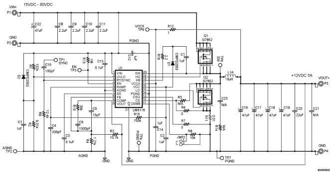 LM5116-12EVA, Evaluation Board for LM5116, 12V DC to DC Single Output Power Supply