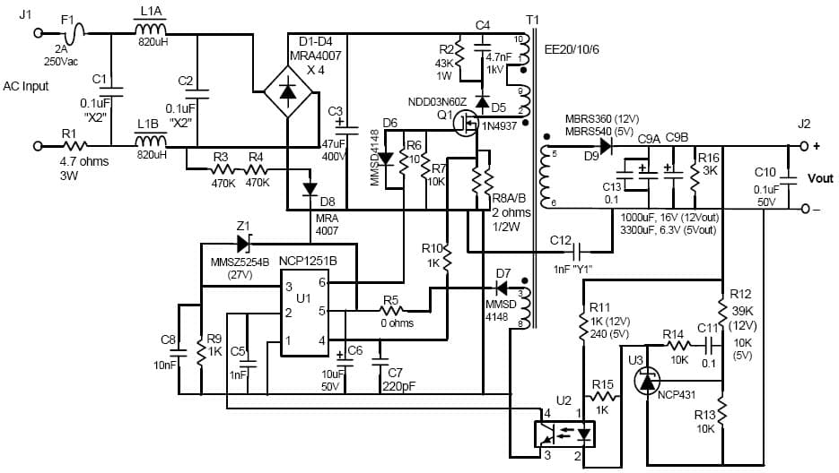 20 to 25W, 5V, 12V AC to DC Single Output Power Supply for White Goods