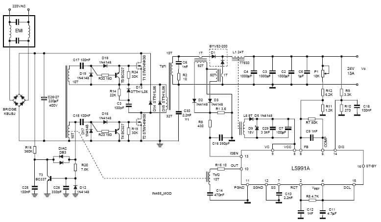 312W, 24V AC to DC Single Output Power Supply for Inkjet Printer