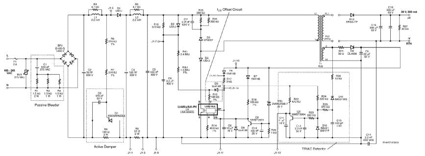 DER-281, Wide TRIAC Compatibility, Dimmable, Isolated, High PF, 15W LED Driver using LinkSwitch-PH LNK405EG