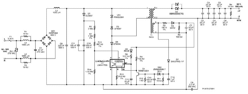 DER-284, No Electrolytic Capacitor, High Efficiency (=90%), High Power Factor (>0.9) 15W LED Driver Using LinkSwitch-PH LNK417EG