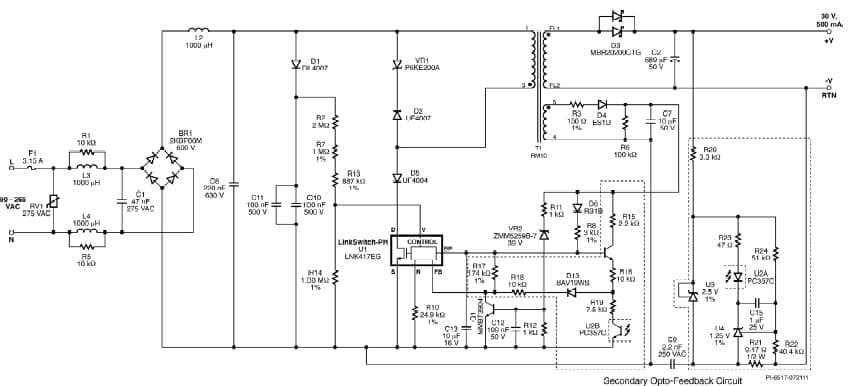 DER-289, High Efficiency, High Power Factor (>0.9) 15W LED Driver Using LinkSwitch-PH LNK417EG with Opto-Feedback for 3% Constant Current Regulation