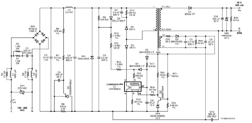 DER-314, 15.3W, Isolated Flyback, Dimmable, Power Factor Corrected LED Driver Using LinkSwitch-PH LNK406EG