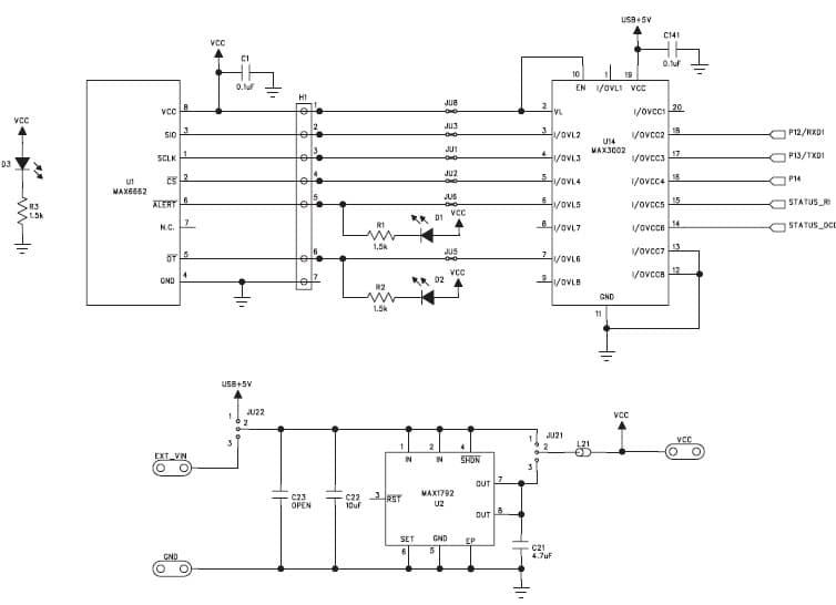 MAX6662EVKIT+, Evaluation Board for MAX6662, 12-bit + sign temperature sensor with SPI-compatible serial interface