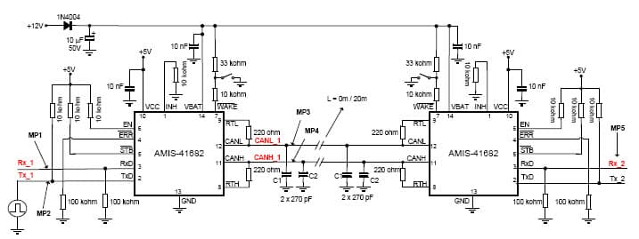 Application Circuit for the AMIS-4168x Fault Tolerant CAN Transceiver