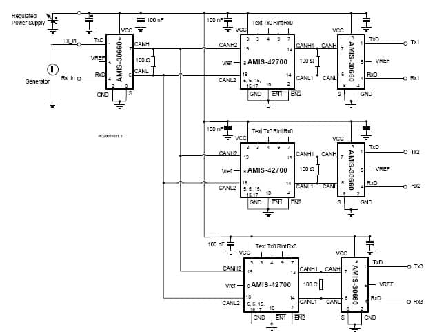 Application Circuit for the AMIS-42700 Dual High-Speed CAN Transceiver