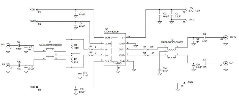 DC1287A, Demo Board for the LTC6416 Demo Circuit (2 GHz Low Noise Differential 16-Bit ADC Buffer)