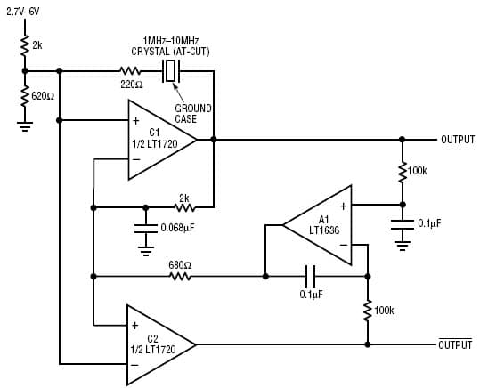 4.5ns Dual-Comparator-Based Crystal Oscillator has 50% Duty Cycle and Complementary Outputs