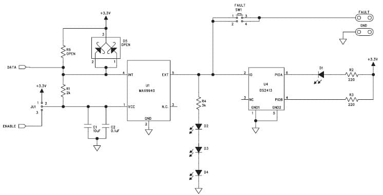 MAX9940EVKIT+, Evaluation Kit is an assembled and tested PCB used to evaluate the MAX9940 high voltage signal-line protector for microcontroller ports