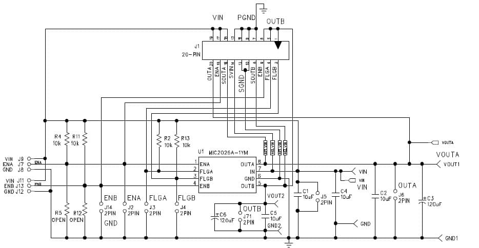 MIC2026A-1YM EV, Evaluation Board for MIC2026 USB Switch for Notebook