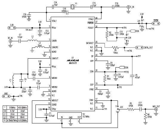 MAX1470EVKIT-315, Evaluation Kit for MAX1470 250 to 500MHz ASK Receiver for Remote Keyless Entry